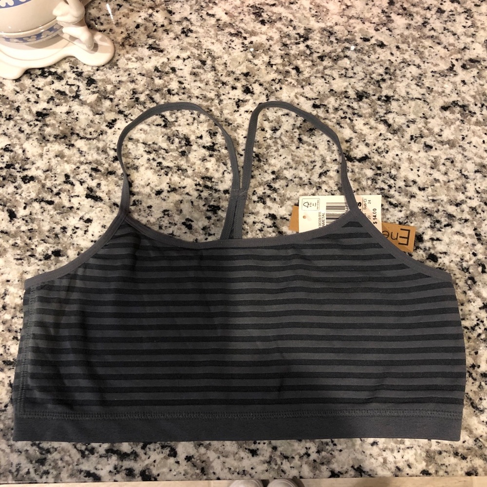 Gray Striped Sports Bra